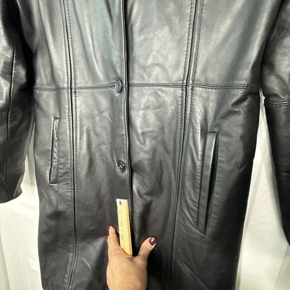 Genuine Leather Limited Women's Black Size Large, Long, Trenchcoat‎ Jacket EUC - Picture 6 of 12